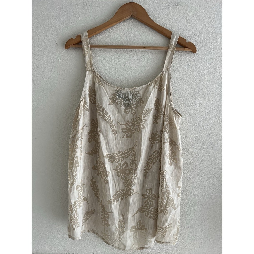 Finity Naturals Vintage Floral Tan Sheer Linen Silk Top 2XL Modest Layers Luxury